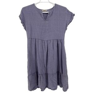 Francesca Bettini Linen Tiered Ruffle Dress Purple Cap Sleeve Made in Italy M